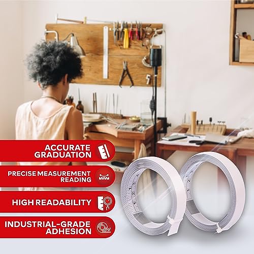 XFasten Tape Measure with Adhesive Back, 0.5-Inch x 12-Feet (2-Pack) Left to Right Peel and Stick Measuring Ruler Tape for Workbench, Woodworking, XFasten