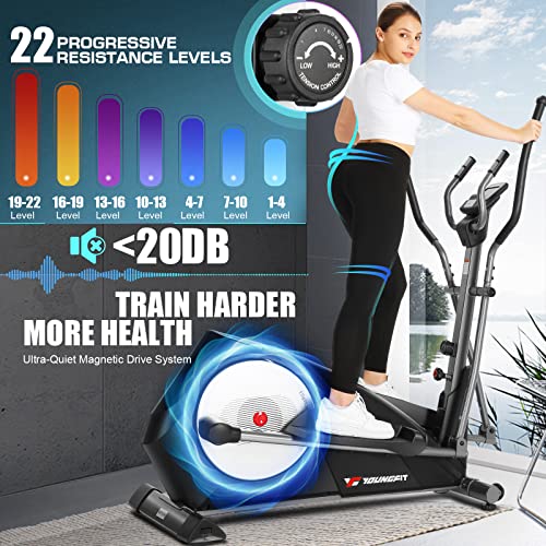 YOUNGFIT Elliptical Machine, 95% Pre-Installed Cross Trainer with Hyper-Quiet Magnetic Driving System, 22 Resistance Levels Home Gym Eliptical - WoodArtSupply