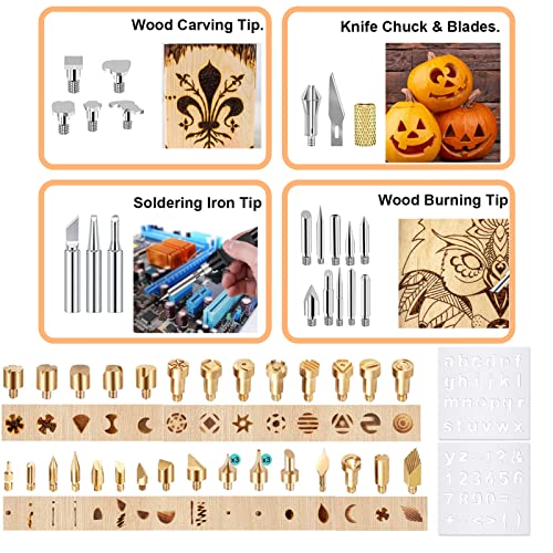 Wood Burning Kit, Pyrography Wood Burner with 2 Wood Burning pens, 78 Pcs Wood Burning Tool with 20 Detailer Nibs, 51 Solid-Point Tips, Wood Burning Tools for Embossing Carving Soldering