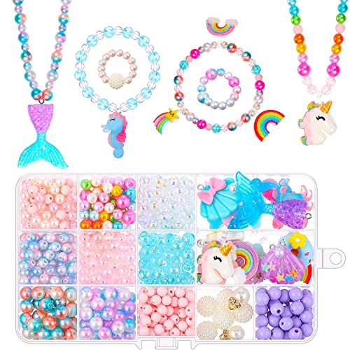 540 Pieces Unicorn Mermaid DIY Bead Jewelry Making Kit for Girls Rainbow Shell Necklace Bracelet Craft Art for Kids Unicorn Mermaid Charms for - WoodArtSupply