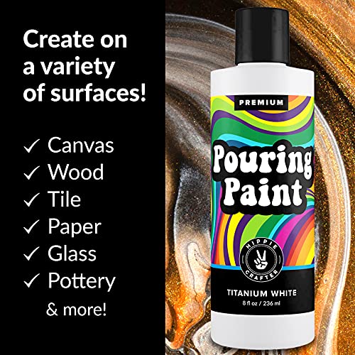 White Pouring Paint Acrylic Pouring for Pour Art and Flow Painting 8oz 236 ml Bottle Titanium White HIPPIE CRAFTER