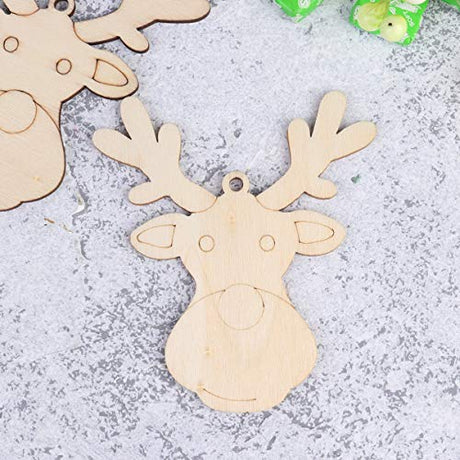 Amosfun 20PCS Christmas Unfinished Reindeer Head Wood Hanging Pendant DIY Painted Wood Tag Xmas Tree Decoration (Style B) Amosfun