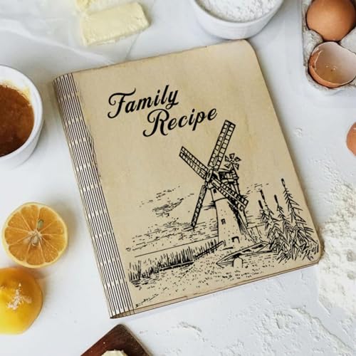 Drawelry Personalized Recipe Book, Custom Recipe Book, Customized Beautiful Floral Engraving Name Text Wood Cover Journal Notebook Christmas Mother's Drawelry