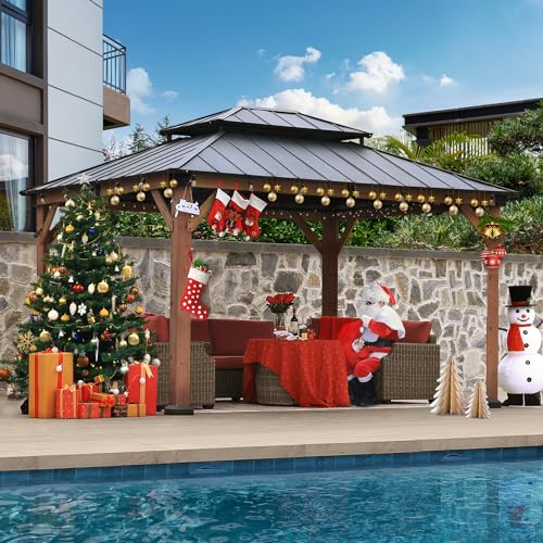 ABCCANOPY Wood Gazebo 11x13 - Outdoor Patio Wooden Gazebo with Hardtop Metal Double Roof for Garden, Backyard and Deck ABCCANOPY