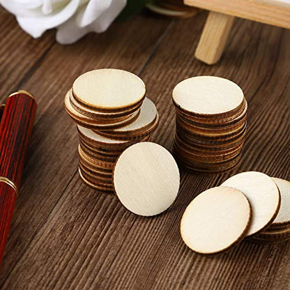 200 Pieces 1 Inch Unfinished Wood Slices Round Disc Circle Wood Pieces Wooden Cutouts Ornaments for Craft and Decoration