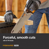 Fiskars Pro Power Tooth Universal Hand Saw - 15" Blade and Safety Sheath - Carpenter Saw - Holiday Gift Construction Tools - Orange/Black Fiskars