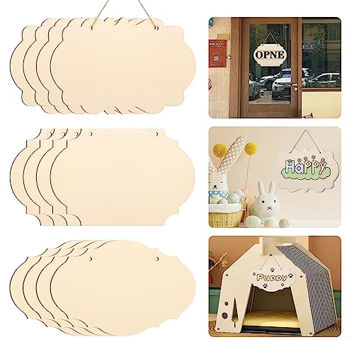 12PCS Unfinished Wood Crafts Blanks Hanging Rectangle Wood Plaque Wooden Slices Banner with Rope for Door Decorations 8.9 x 5.8 Inches Wooden Sign