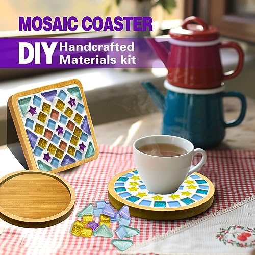 VAESCOL 2 Sets of DIY Coaster with Glass Mosaic Tiles, Mixed Color