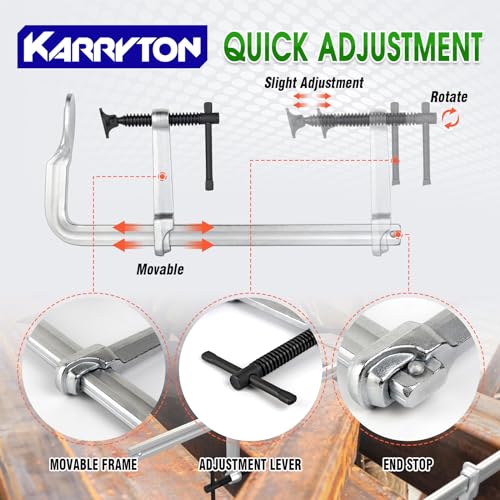 KARRYTON 4-Pack Heavy Duty 12"(300x120mm) F-Clamp w/ 4-3/4" Throat Depth, Bar Size 1"x15/32", 1400LB Clamping Force, Drop Forged Steel Bar Clamps for - WoodArtSupply