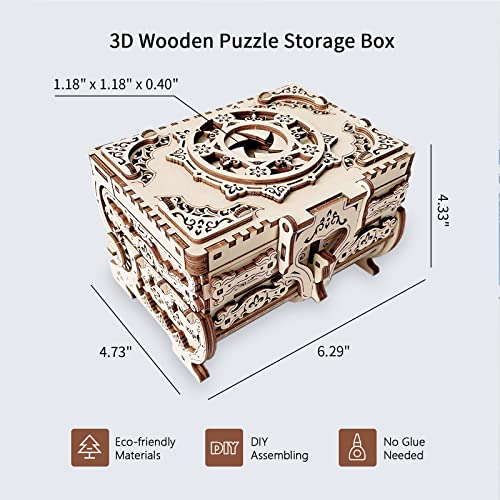 Hallisun 3D Wooden Puzzle Box, DIY Mechanical Wood Model Kits Jewelry Keepsakes Storage Box for Adults, Ideal Gift on Birthday Christmas Valentine's