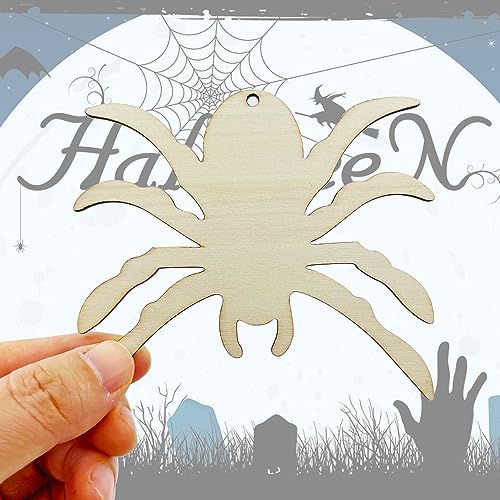 20pcs Unfinished Spider Wood DIY Crafts Cutouts Wooden Spider Shape Cutouts Halloween Wood Cutouts for Painting Halloween Tree Decorations Wreath - WoodArtSupply