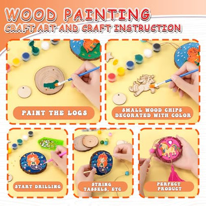 Toylink Wooden Arts and Crafts Kit for Kids, 44 PCS Adult Crafts Unfinishied Wood Slices Diamond Art Kits, Painting Kits for Kids Ages 4-8, Crafts for Kids Ages 8-12, DIY Toys for Party Birthday Gift