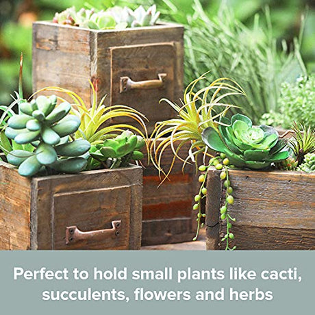 Country Style Wood Planter Box [1-Drawer] Rustic Wooden Flower Box - 5.5"x5.5" Square Planter - Small Wood Crates Unfinished Succulent Planters - Primo Supply