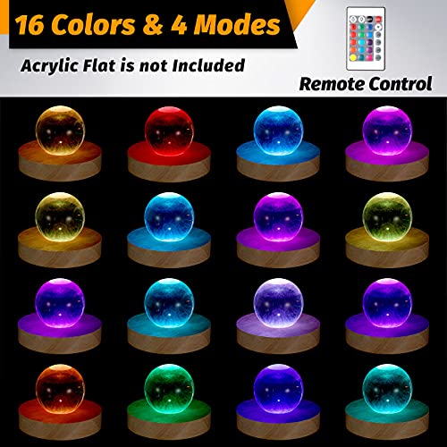 3.94 Inch Wooden Light Stand Base Colorful LED Lights Display Base with Remote Control for Selenite Tower 3D Laser Crystal Glass Resin Art (8 Pieces) Honoson