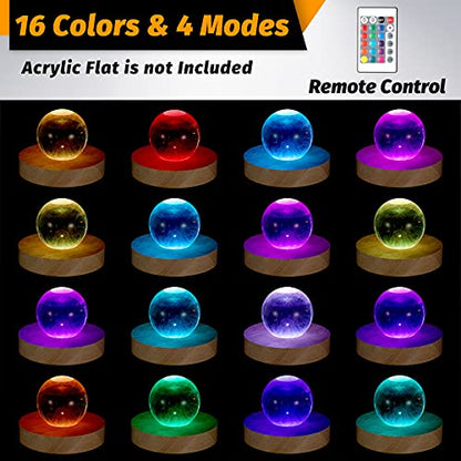 3.94 Inch Wooden Light Stand Base Colorful LED Lights Display Base with Remote Control for Selenite Tower 3D Laser Crystal Glass Resin Art (8 Pieces) - WoodArtSupply