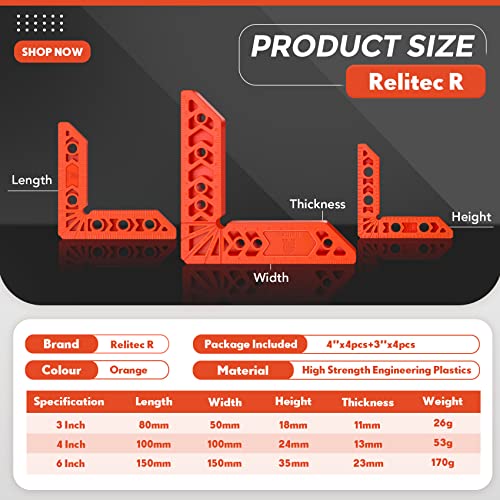 Relitec R Clamping Square for Woodworking, 90 Degree Corner Clamp Right Angle Clamp Positioning Squares Wood Tools for Gluing Cabinets, Photo Frames - WoodArtSupply