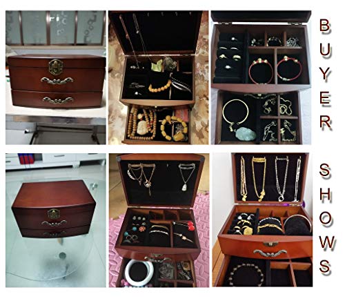 E-isata Solid Wooden Jewellery Box Jewelry Storage Box Organizer for Earring Bracelet Gift for Women Girlfriend Birthday Aniversary (Middle) E-isata