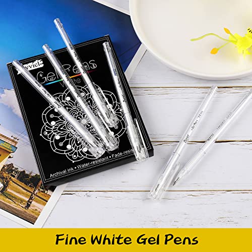 Dyvicl White Gel Pens, 0.8 mm Fine Pens Gel Ink Pens for Black Paper Drawing, Sketching, Illustration, Adult Coloring, Journaling, Set of 12 Dyvicl