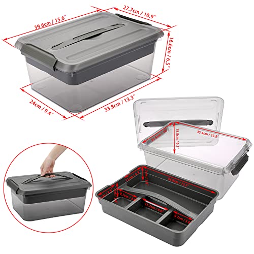 BTSKY Stack & Carry Box, Clear Plastic Storage Container Stackable Home Utility Box with Removable Tray Multi-Purpose Storage Bin for Organizing BTSKY