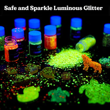 Glow in The Dark Glitter, LET'S RESIN 12 Colors Luminous Chunky Glitter, 0.42oz/Bottle High Luminance Glitter, Chunky Glitter for Resin, Nail, Skin, - WoodArtSupply