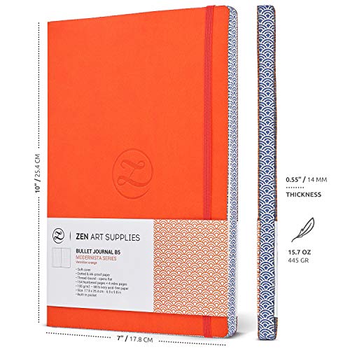 Soft Cover Large B5 Dotted Journal - Enjoy Bullet Journaling with a 7x10-inch, Non-Bleed Thick 120gsm Paper, Dot Journal in Orange, Japanese Edge ZenART Supplies