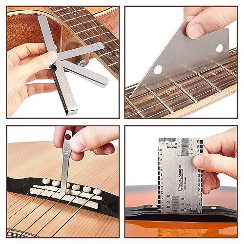 Frautron Guitar Luthier Tool Kit Includes 16" Fret Leveling Beam, Guitar Neck Notched Straight Edge Setup Tool, Fret Rocker, String Action Ruler Frautron