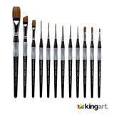 KINGART 1070B Premium Precision Mixed Media Artist Paint Brushes Set of 12, Ergonomic Comfort Short Handle, Oil, Watercolor, Acrylic Painting, Gift KINGART