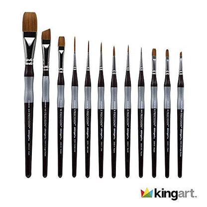 KINGART 1070B Premium Precision Mixed Media Artist Paint Brushes Set of 12, Ergonomic Comfort Short Handle, Oil, Watercolor, Acrylic Painting, Gift - WoodArtSupply