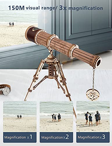 ROKR 3D Puzzles for Adults Wooden Telescope Building Model Kit with Tripod for Adults -3X Magnification Science Kit Gifts for Boy/Girls ROKR