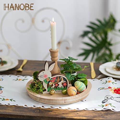 Hanobe Wood Decorative Tray：Set of 2 Round Unfinished Wooden Craft Trays DIY Ottoman Serving Tray Centerpiece Candle Holder Trays for Kitchen Hanobe