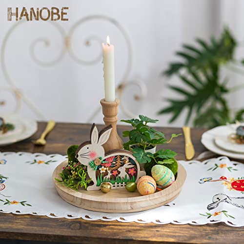 Hanobe Wood Decorative Tray：Set of 2 Round Unfinished Wooden Craft Trays DIY Ottoman Serving Tray Centerpiece Candle Holder Trays for Kitchen