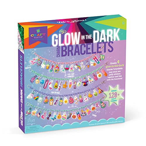 Craft-tastic DIY Glow in The Dark Charm Bracelets – Design 4 Customizable Bracelets with 120+ Easy-to-Make Puffy Sticker Charms – Creative Arts & Craft-tastic
