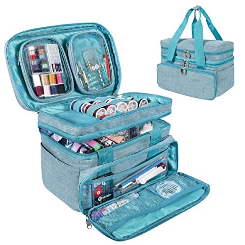 SINGER Sewing Accessories Organizer (Bag Only) – Double Layer Portable Sewing Storage Bag with 2 Detachable Pouches and 18 Storage Compartments, SINGER