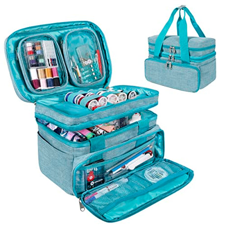 SINGER Sewing Accessories Organizer (Bag Only) – Double Layer Portable Sewing Storage Bag with 2 Detachable Pouches and 18 Storage Compartments, SINGER