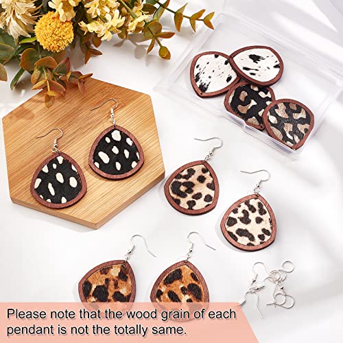 OLYCRAFT 30 Pcs Leopard Wood Earring Pendant Leopard Cow Print Leather Wood Earrings Teardrop Wooden Earring Making Kit with Earring Hooks and Jump - WoodArtSupply