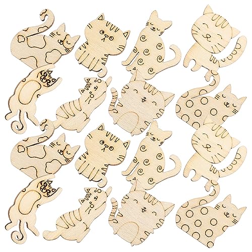 ibasenice 50pcs Unfinished Wooden Cat Cutouts Wood Discs Slices Blank Cat Animal Shaped Disc for Home DIY Handicraft Birthday Party Small Cat Party ibasenice