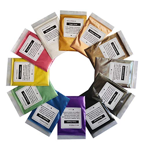Pure Mica Powder for Epoxy Resin Kit Set 12 Colors 10g/0.35oz Each Soap Making Brilliant Colorant Pigment Powder Packs Epoxy Paint Nail Polish Bath