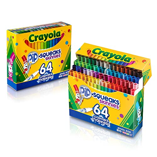 Crayola Pip-Squeaks Skinnies Washable Markers (64ct), Mini Markers for Kids, Coloring Markers, Craft Supplies, Kids Holiday Gift, 3+ Crayola