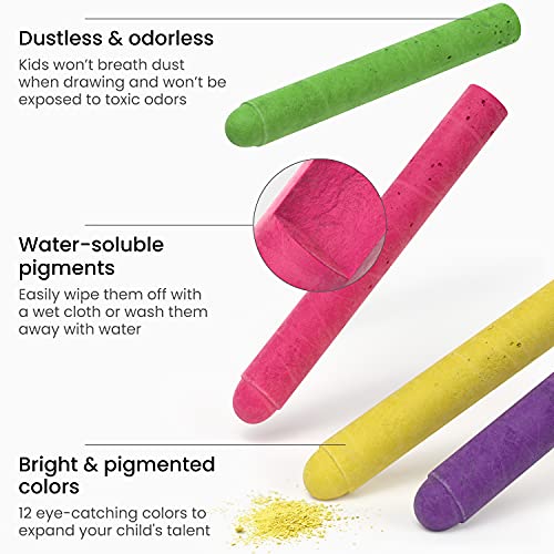 Arteza Kids Colored Chalkboard Chalk, Set of 12, Washable Dustless Chalk with Holders, Art Supplies for Spring and Summer Activities, Playtime, and Arteza Kids