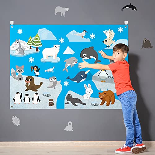 WATINC 46Pcs Polar Animals Felt Board Story Set Arctic Antarctica Ocean Animal Bear Penguin Whale Preschool Large Wall Storyboard Early Learning Play - WoodArtSupply