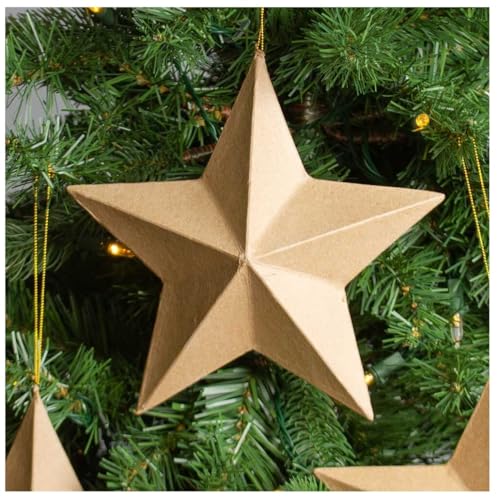 Factory Direct Craft Pack of 6 Unfinished Dimensional Paper Mache Star Ornaments for Holiday DIY Papier Mache Stars Ready to Decorate Christmas - WoodArtSupply