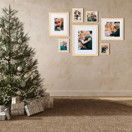 Egofine 5x7 Picture Frame Natural Wood with Plexiglass, Display Pictures 3.5x5/4x6 with Mat or 5x7 Without Mat for Tabletop and Wall Mounting Egofine