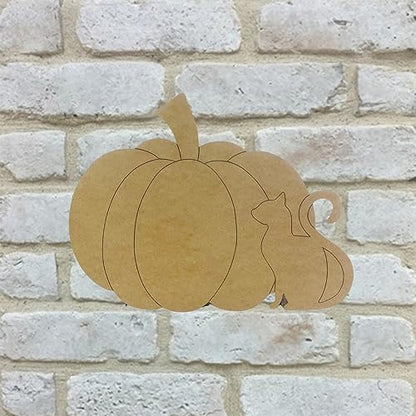 Pumpkin with Cat, Fall Shape, Unfinished Wood Cutout, Paint by Line, Build-A-Cross