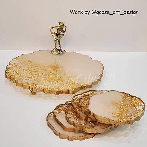 ResinWorld 3 Tier Resin Mold, Cake Stand Molds for Resin + 1 Pcs Large Resin Tray Mold + 4 Pack Geode Agate Coaster Molds