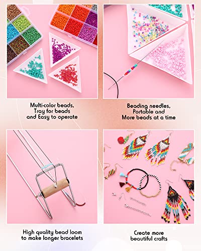 Jexine 48000 Pcs Bead Loom Kit Beading Supplies 2 mm Seed Beads Loom Kit for Adults Bracelets Jewelry Earring Making Tools Christmas Gifts for Girls Jexine