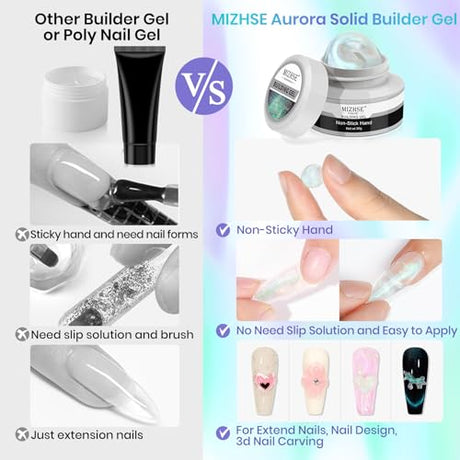 MIZHSE Solid Builder Gel – 2PCS 1oz Mermaid Pearl & Clear Hard Gel for Nails Kit with Nail Forms 3D Silicone Mold Soak-off U V 3D Nail Gel for Nail MIZHSE