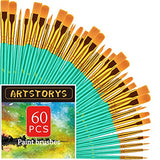 Paint Brushes Set, 60 Pcs Paint Brushes for Acrylic Painting, Oil Watercolor Acrylic Paint Brush, Artist Paintbrushes for Body Face Rock Canvas, Kids Artstorys