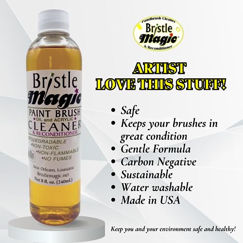 Bristle Magic Paint Brush Cleaner and Reconditioner Perfect Acrylic, Watercolor, Spray Paint and Oil Paintbrush Cleaner Biodegradable, Non-Flammable - WoodArtSupply