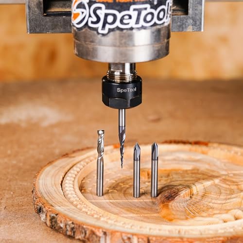 SpeTool CNC Router Bits Carving Set for Wood Profile V Groove Engraving Solid Carbide 1/4 Inch Shank SpeTool