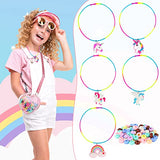 FLYINGSEEDS Unicorn Jewelry Making Kit, 5 Rubber Necklaces and Charms with 100 Big Holes Beads Toy Set, Beading Arts and Crafts, Ideal Gifts for FLYINGSEEDS